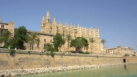 Palma De Mallorca - Wide shot of La Seu chatedral Stock Footage 200567251