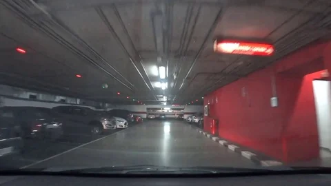 Palma Mallorca Spain: Car driving in underground parking structure Stockbeeldmateriaal 81069336