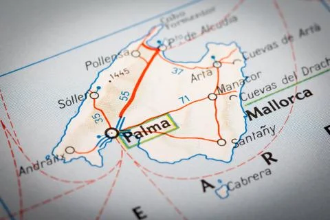 Palma on a road map Stock Photos