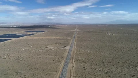 Palmdale Road Car Tracking Pelon California Desert Landscap Drone View Stock Footage 142190852