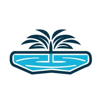 Palmera circular con mar abstracto y molino de agua en la parte superior Vector  Stock Illustration