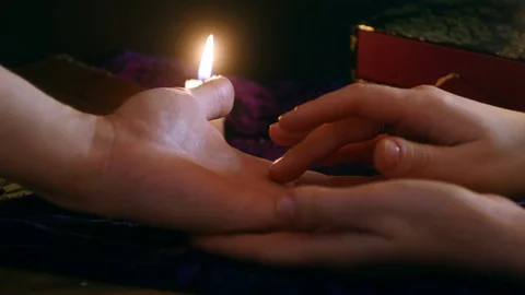 Palmistry concept 4k. Fortune teller read line on male hand. Stock Footage 123667551