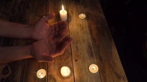Palmistry concept. Fortune teller reading lines of good fortune on her hand, Stock Footage 121963272