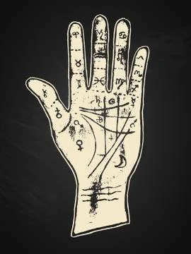 Palmistry hand on a black background Stock Illustration