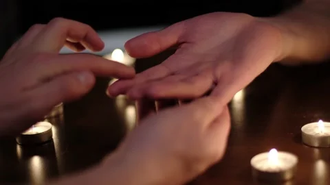 Palmistry. The process of fortune telling along the line on the palms Stock-Footage 149426063
