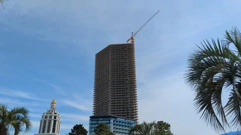 Palms and building construction time-lapse Vídeos de archivo 246905854