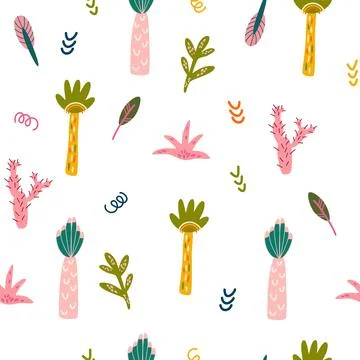 Palms and Cactus seamless pattern. Tropical jungle background. Perfect for pr Stock Illustration