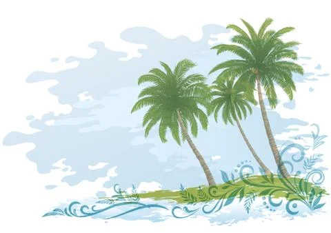 Palms and Floral Pattern Stock Illustration
