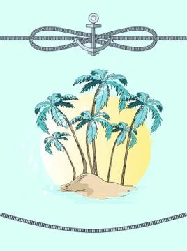 Palms and Rope with Anchor Vector Illustration 스톡 일러스트