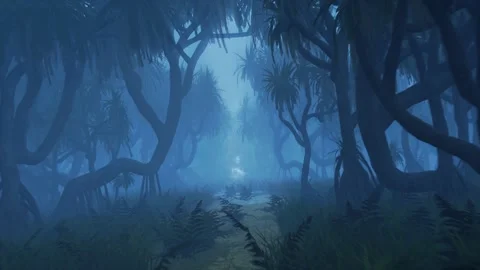 Palms on a beach. Animated background. Night moonlight. Stock Footage 133331218