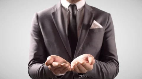 Palms Up Cupping Hands Empty Concept Gesture Idea, Business Man Open Businessman Stock Footage 122684391