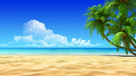 Palms on empty idyllic tropical sand beach. no noise, clean, extremely detail Stock Illustration
