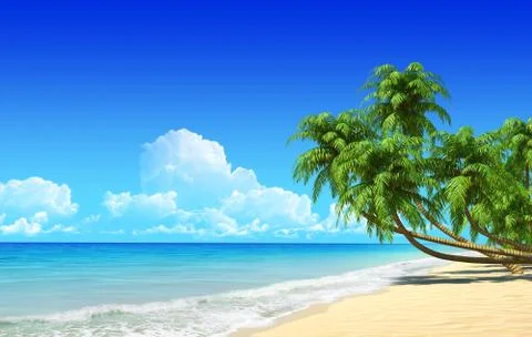 Palms on empty idyllic tropical sand beach. Stock Illustration