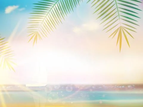 Palms on empty idyllic tropical sand beach. Stock Illustration