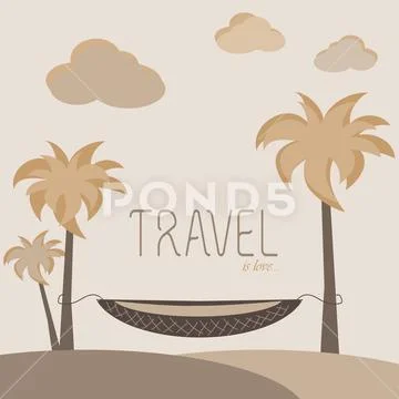 Palms, a hammock, clean sea air, dreams of travel, a paradise on the coast Stock Illustration