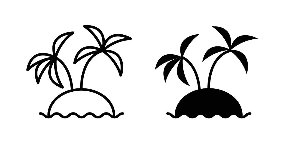 Palms on island icon bundle for website design projects Stock Illustration