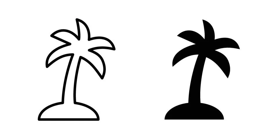 Palms on island icon vector concepts, line and silhouette style Stock Illustration