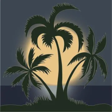 Palms in the Moonlight on the Beach - vector Illustrazione stock