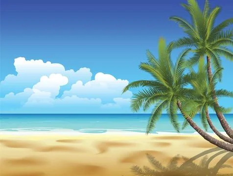 Palms Palms on empty idyllic tropical sand beach. Image contains gradient ... Foto stock
