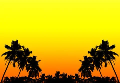 Palms silhouettes at sunset, background with space for text. Stock Illustration
