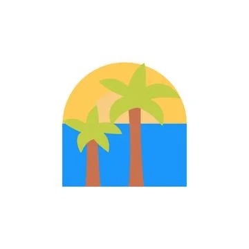 Palms, sun, ocean icon. Simple color vector elements of saving marine icons for Illustrazione stock