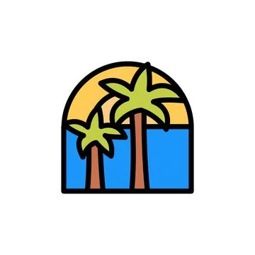 Palms, sun, ocean icon. Simple color with outline vector elements of saving Stock Illustration