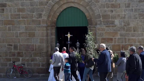 Palms Sunday procession on the Sunday before Easter hanging olive branches Stock Footage 270232134