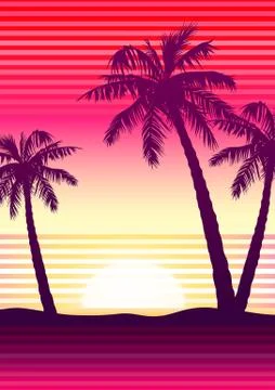 Palms at sunset Stock Illustration