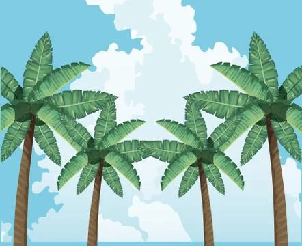 Palms tree clouds sky decoration tropical background イラスト素材