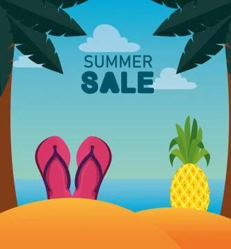 Palms trees with pineapple fruit and flip-flop Stock Illustration