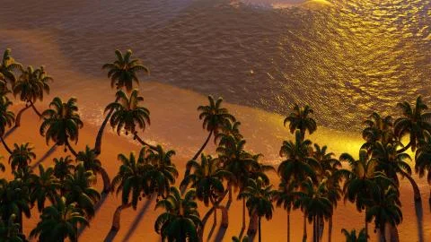 Palms on the tropical beach 3d rendering Stock Illustration