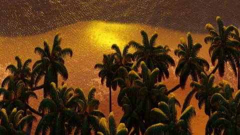 Palms on the tropical beach 3d rendering Stock Illustration