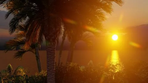 Palms on the tropical beach 3d rendering 库存插图