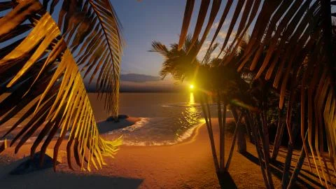 Palms on the tropical beach 3d rendering Stock Illustration