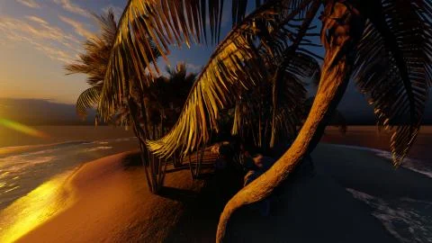 Palms on the tropical beach 3d rendering Stock Illustration