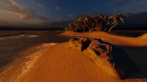 Palms on the tropical beach 3d rendering Stock Illustration