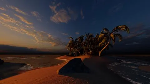 Palms on the tropical beach 3d rendering Ilustração Stock