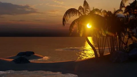 Palms on the tropical beach 3d rendering Stock-Illustration
