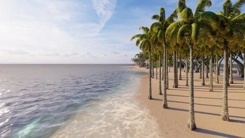 Palms on the tropical beach 3d rendering Stock Illustration