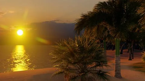 Palms on the tropical beach 3d rendering Stock Illustration