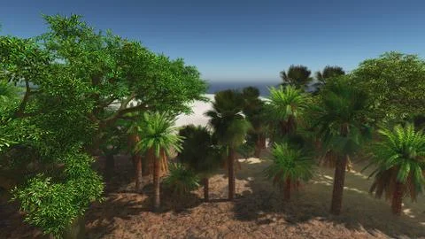 Palms on the tropical beach 3d rendering Illustrazione stock