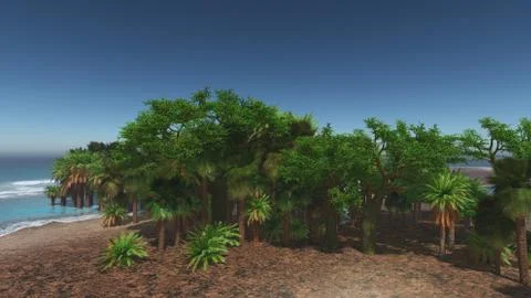 Palms on the tropical beach 3d rendering Illustrazione stock