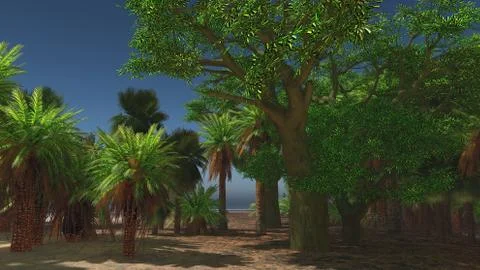 Palms on the tropical beach 3d rendering Illustrazione stock