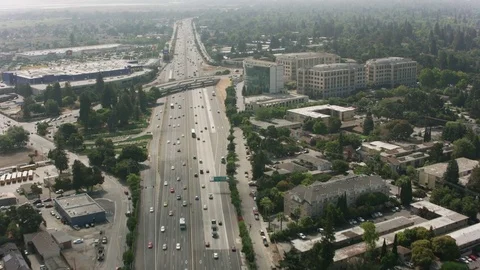 Palo Alto, California circa-2017, Aerial shot of highway 101 in Silicon Valley.  Stock Footage 84559126