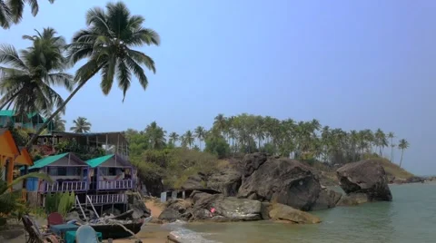 Palolem beach with cottages Stock-Footage 43858449