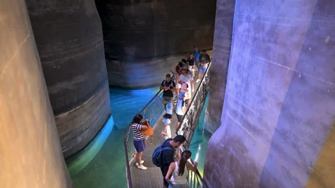 Palombaro Lungo Underground Walkway with Visiting Families, Matera Italy Stock Footage 346016282
