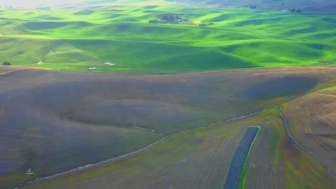Palouse Rolling Hills Arial Drone Footage 4k Pullman Washington Border Stock Footage 90268761