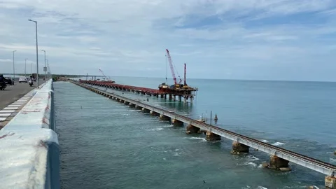 Pamban bridge in India Stock Footage 164875314