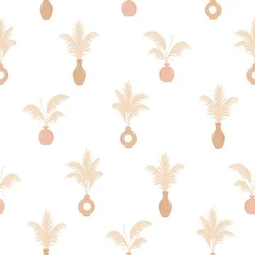 Pampas grass seamless pattern. Vector cortaderia in boho style. Autumn Stock Illustration