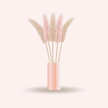 Pampas grass in a vase. Natural and pink colours. Light pink background.  Stock Illustration